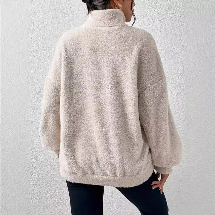 Women Soft High Neck Sweater with Half Zip Lune London