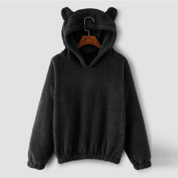 Women's Cozy Teddy Hooded Sweater with Bear Ears and Drawstring Hem Amarae
