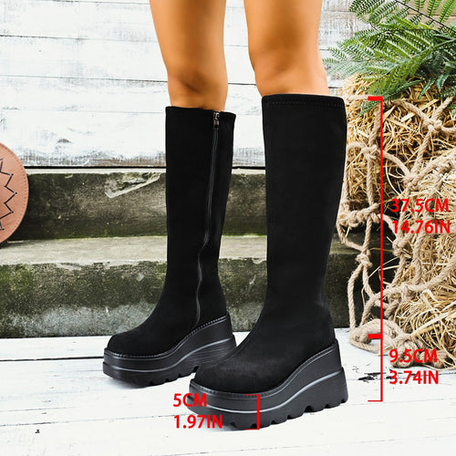 Fashion over-the-knee women's boots with wedge sole Amarae