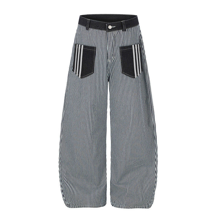 Women Wide Striped Palazzo Culotte with High Waist, Belt Loops and Applied Contrast Pockets Amarae