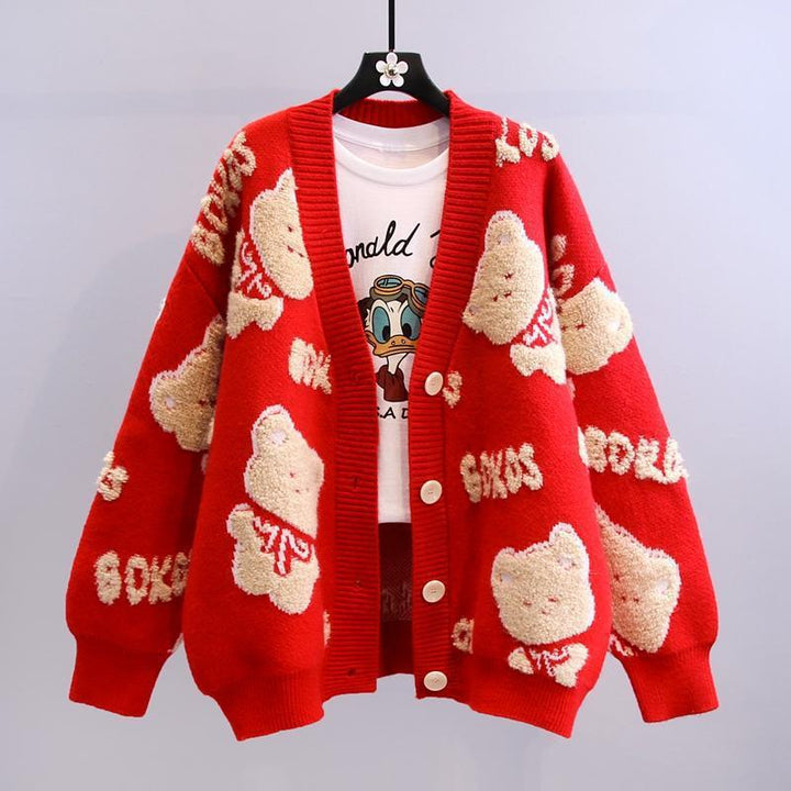 Ladies soft cardigan sweater with bear pattern Lune London