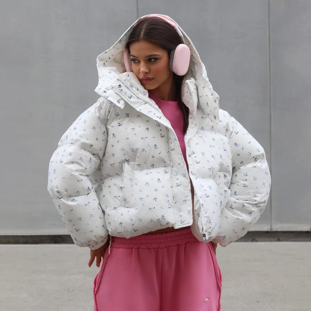 Women's Puffy Jacket with Floral Design and Soft Inner Lining Lune London