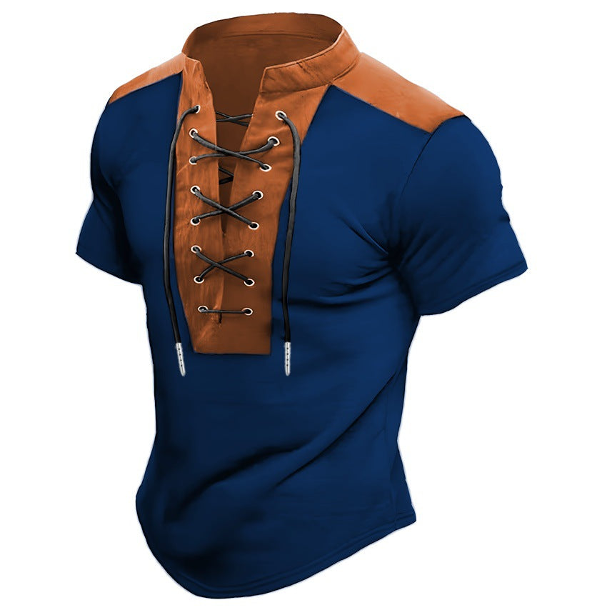 Men Leisure Short Sleeve Lace-Up Top Amarae