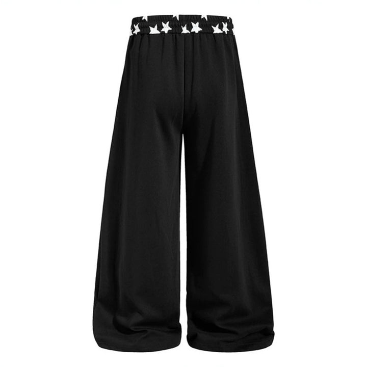 Women's extra wide palazzo sweatpants with comfort waistband, drawstring and star appliqué Amarae