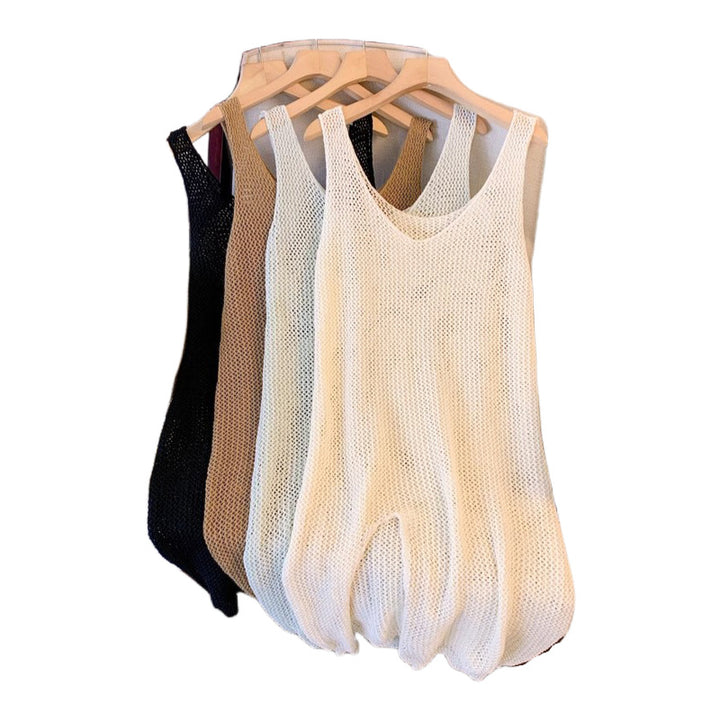 Ladies lightweight knit jumpsuit with a fine mesh pattern Lune London