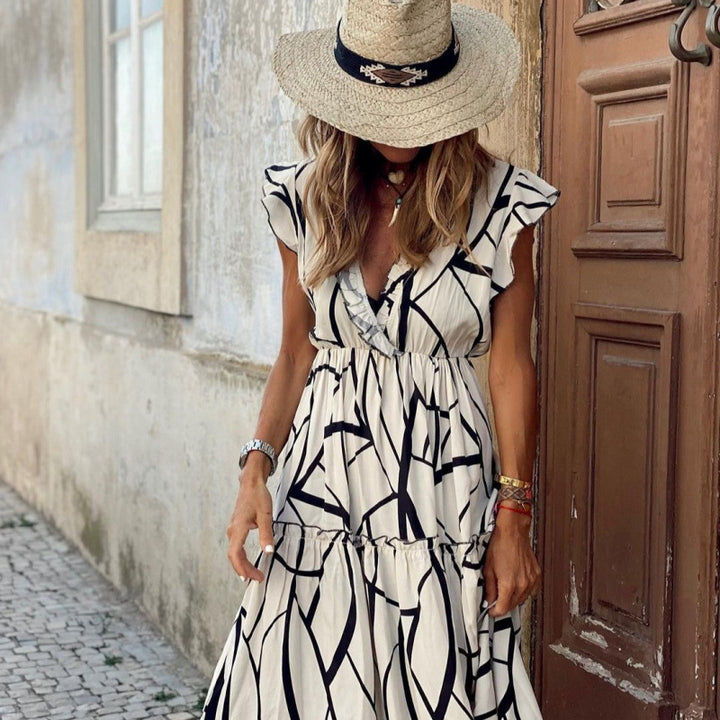 Lune London Flowy A-line Maxi Dress for Women with Ruffled Sleeves