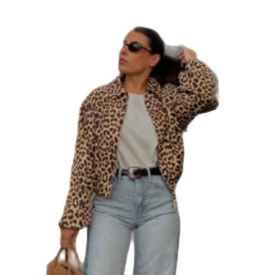 Women’s padded oversized bomber jacket with leopard print and stand-up collar Amarae