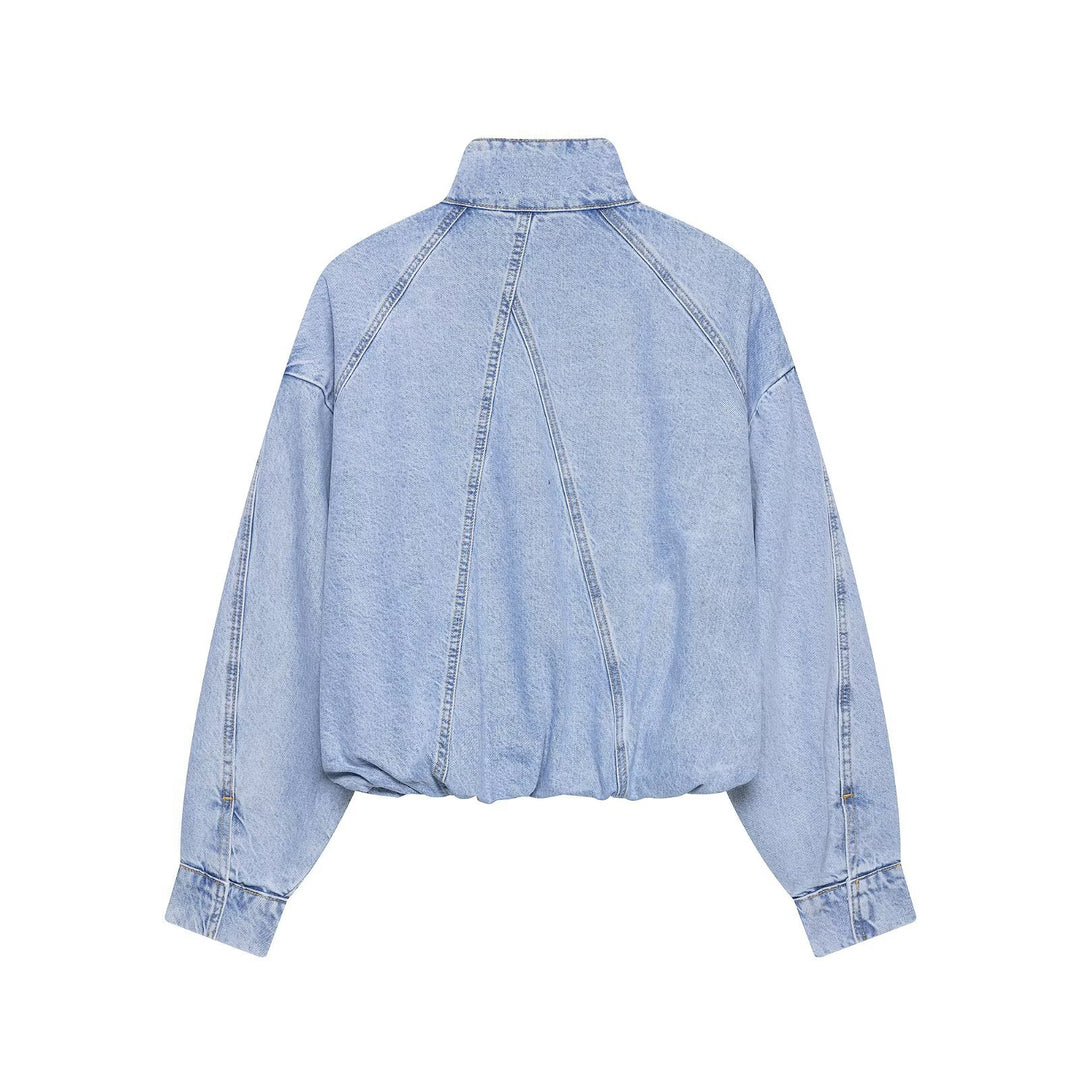 Women's Oversize Denim Blouson with high standing collar and elastic hem Amarae