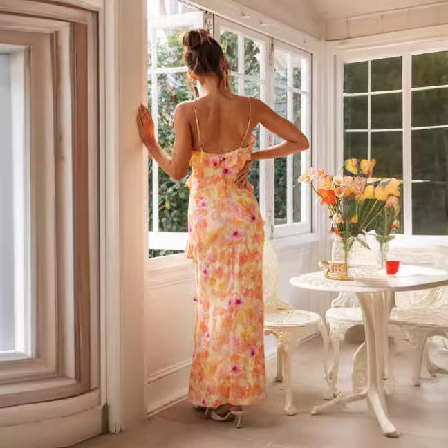 Women's Summer Maxi Dress with Ruffle Details and Delicate Floral Design Lune London