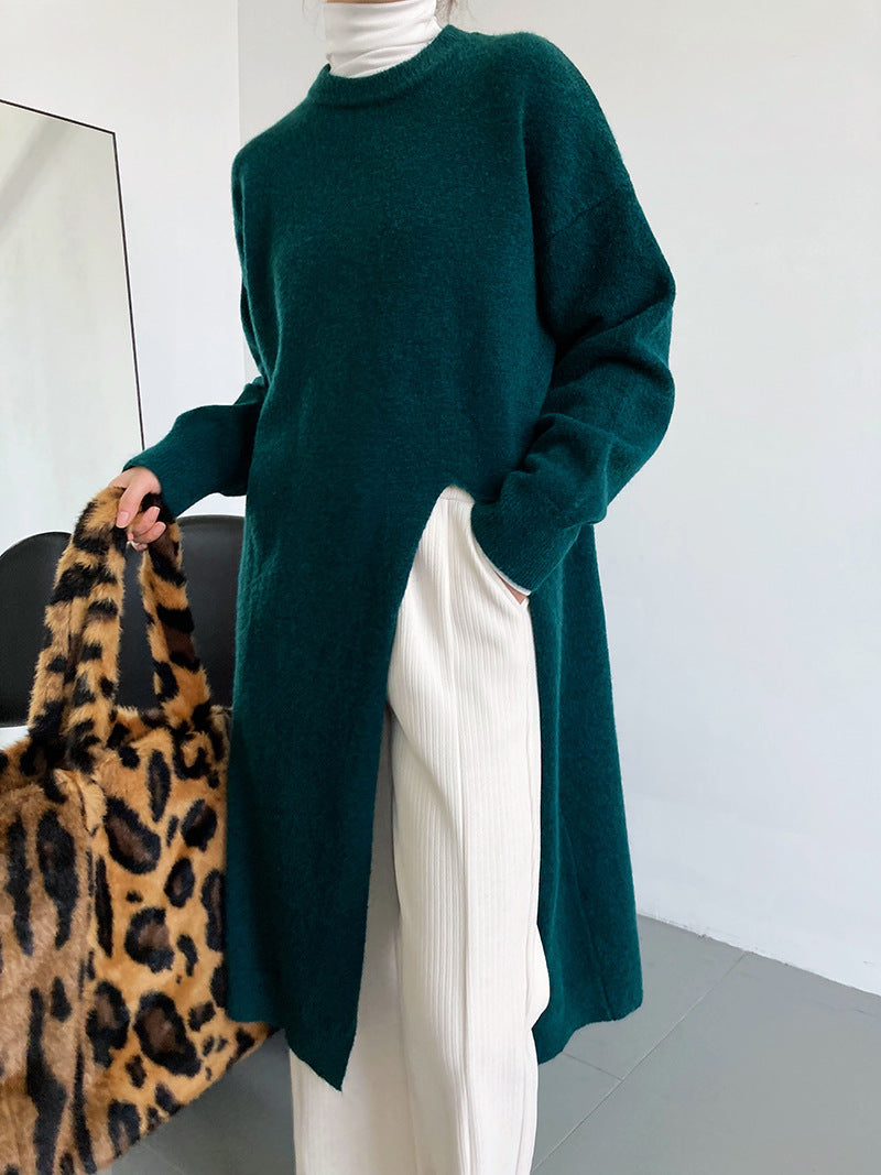 Women Long Knit Sweater with Loose Fit and Side Slits Chic & Stil