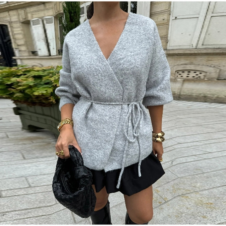 Elegant knit coat for women with belt Amarae