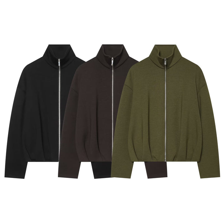 Women's Cropped Sweat Jacket with High Funnel Collar, Full Zip and Fitted Hem Amarae