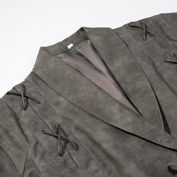 Women's Tailored Suede Blazer with Tie Belt and Lacing Detail Amarae