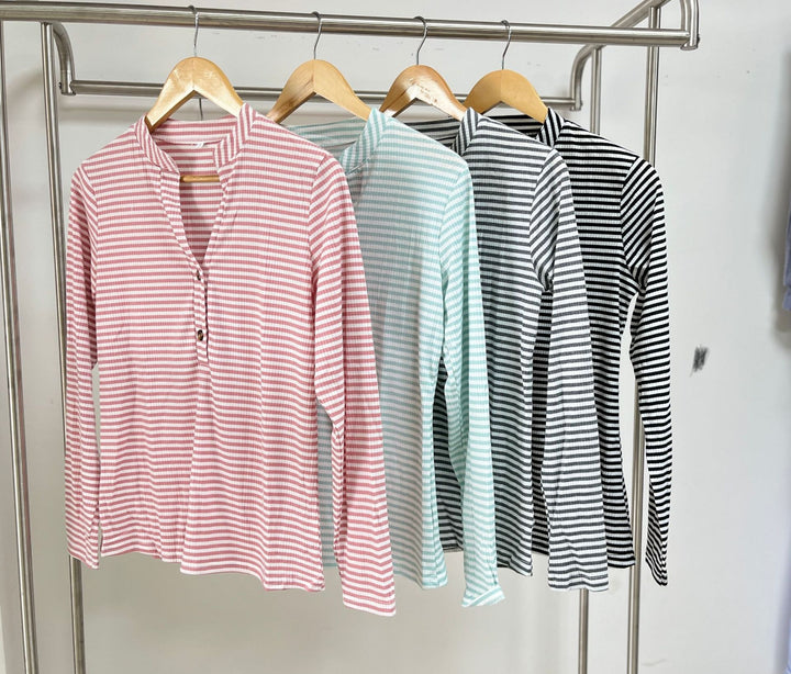 Long sleeve women's t-shirt with button placket and textured surface Lune London