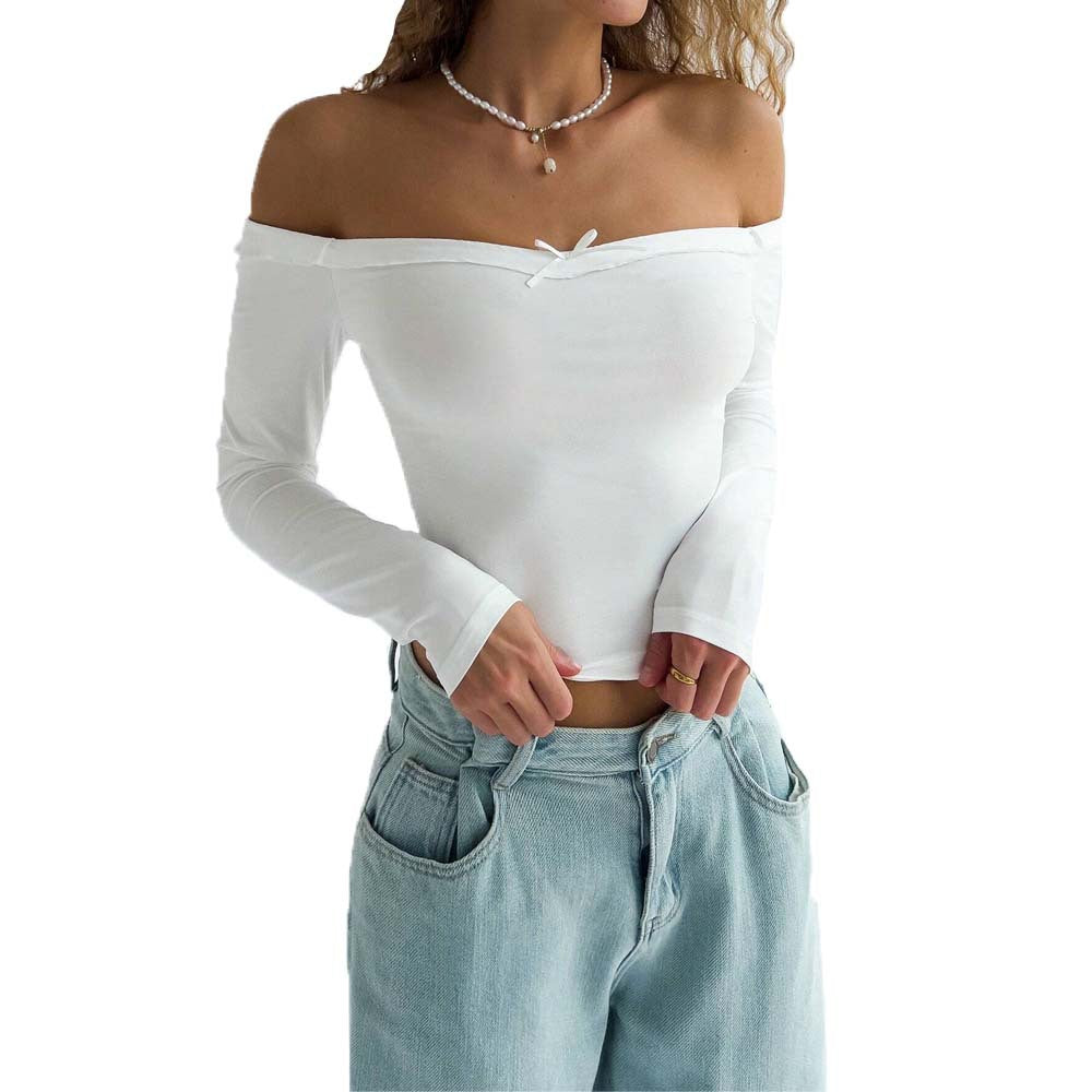 Top long à manches longues pour femmes, épaules dénudées, avec détail élégant en nœud Chic & Stil