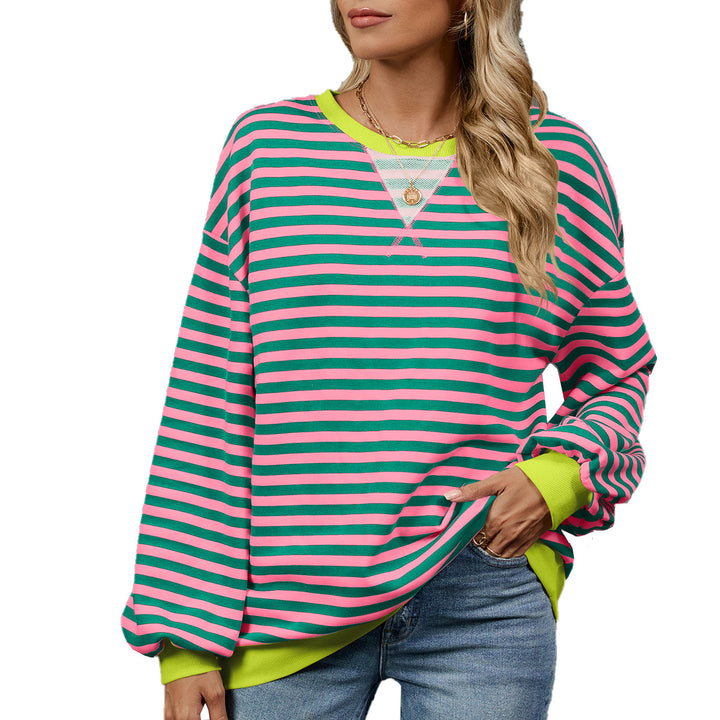 Casual women's sweatshirt with a trendy striped pattern and wide-cut sleeves Lune London
