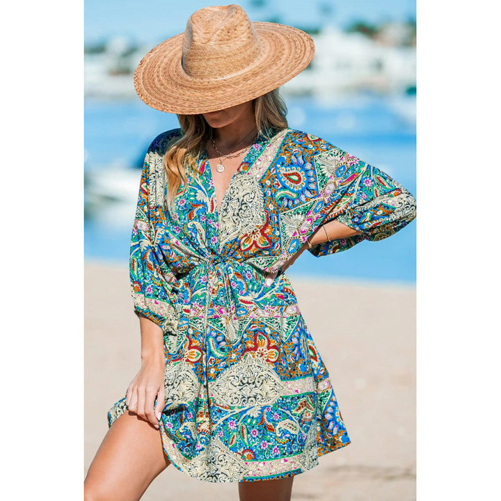 Women’s beach dress with a draped look and a trendy pattern Lune London