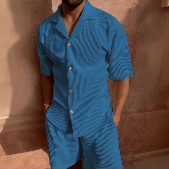Men's short sleeve set in breathable ribbed fabric with a modern button placket Lune London