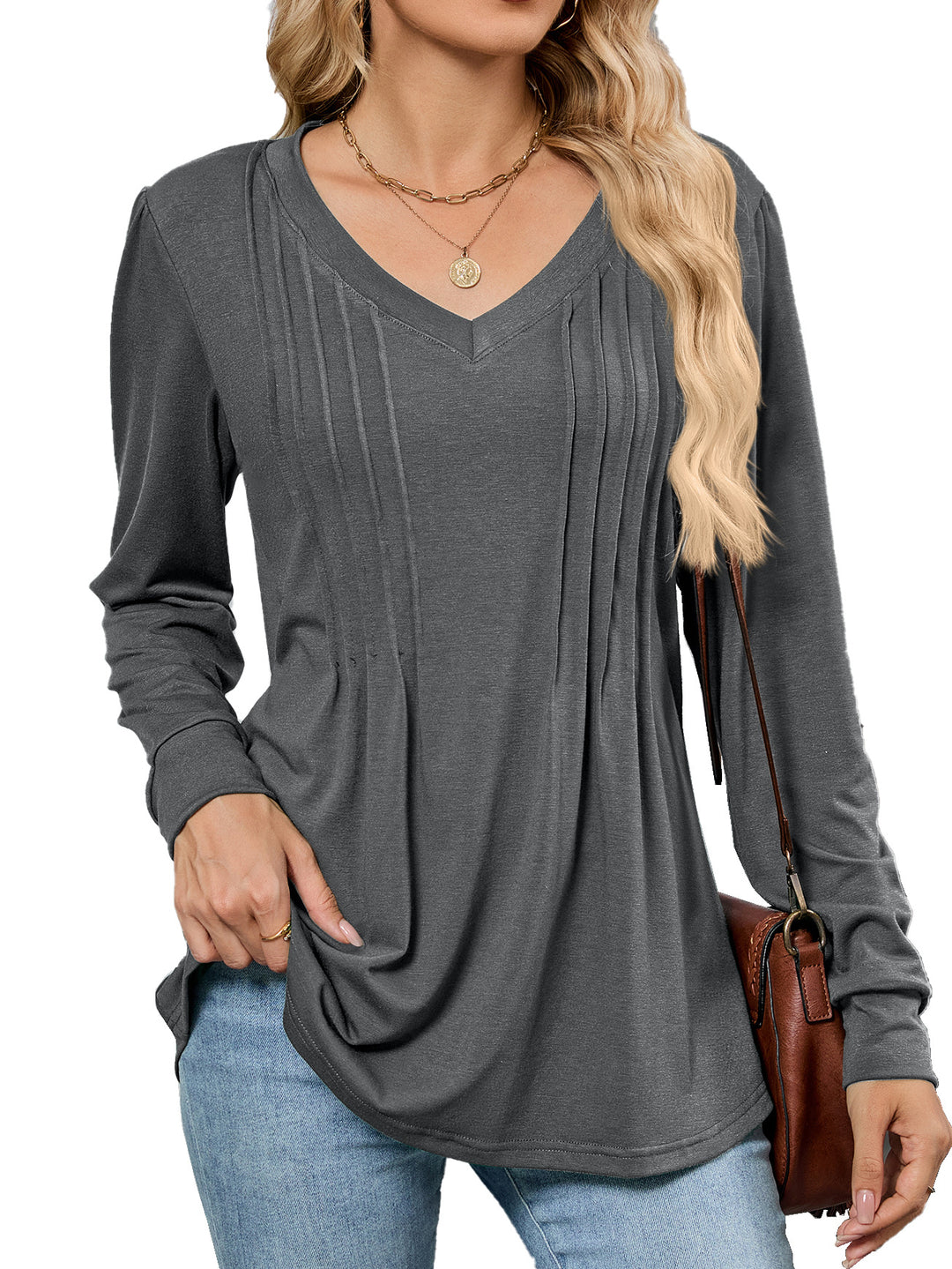 Viscose blouse for women with elegant pleats and V-neck Lune London
