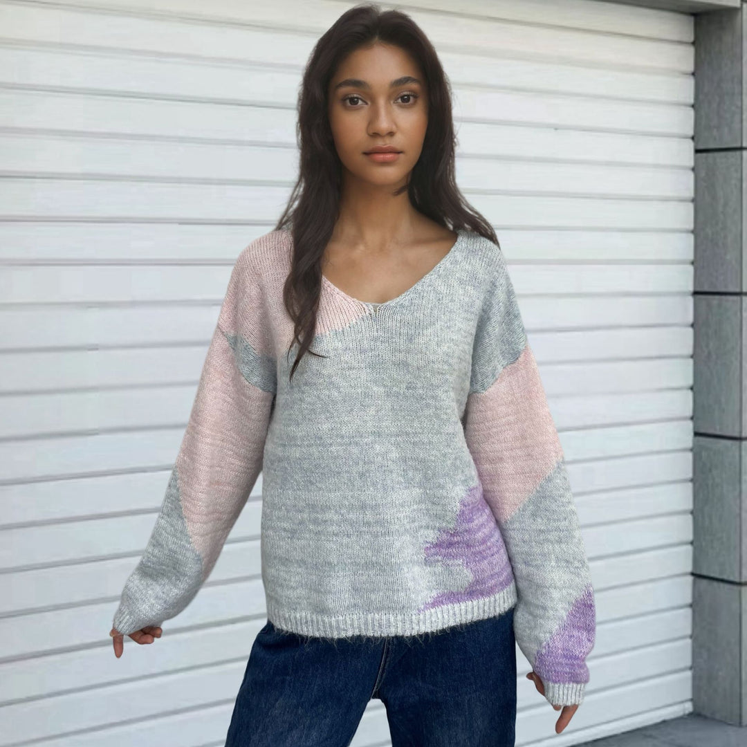 Ladies Chunky Knit Cardigan with Modern Color Block Elements Lune London
