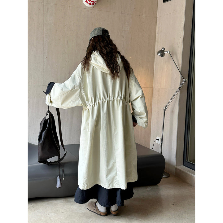 Women Long Oversize Coat with Hood, Concealed Zip and Contrast Cuffs Amarae