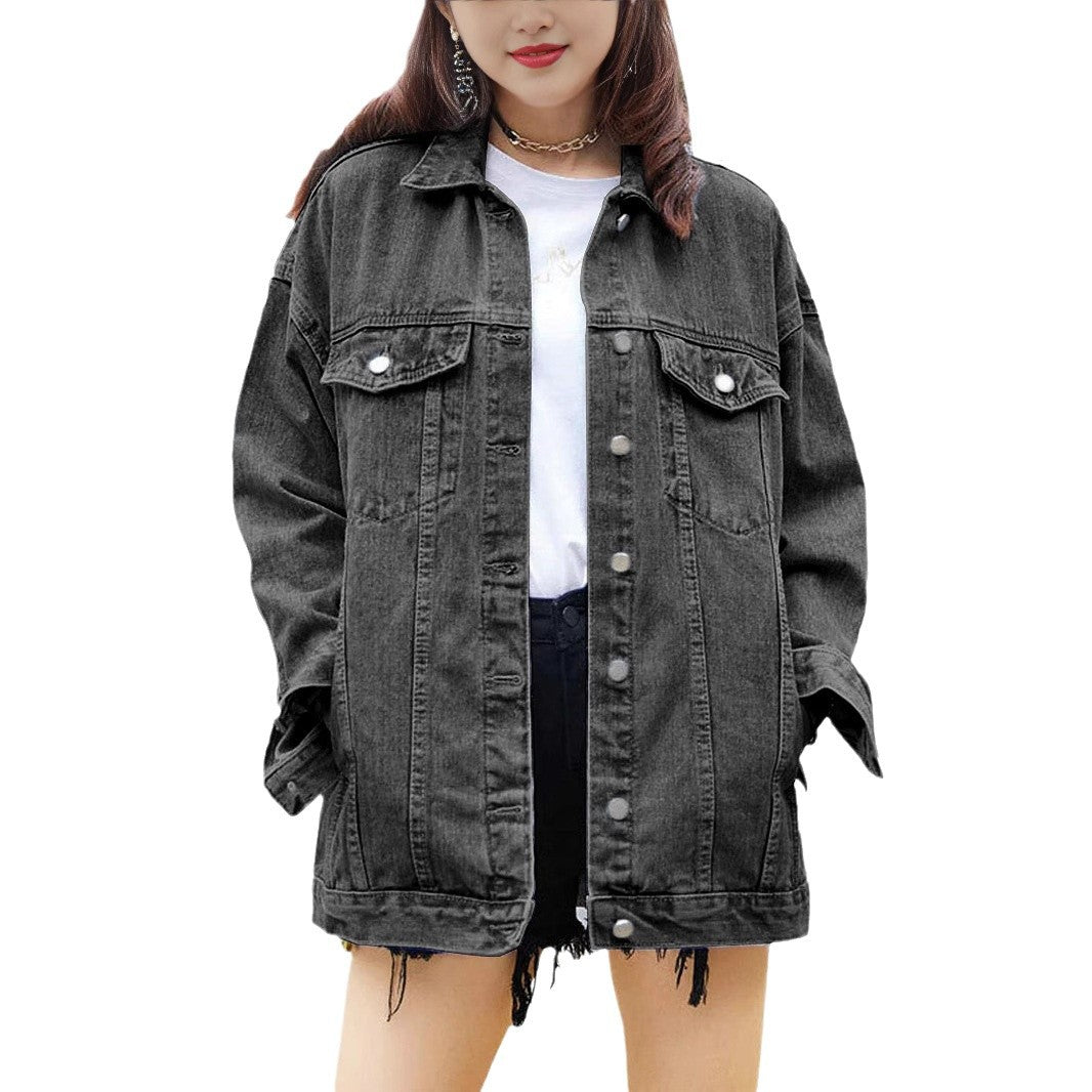 Veste en denim surdimensionnée pour femmes avec des boutons-pression décoratifs Chic & Stil