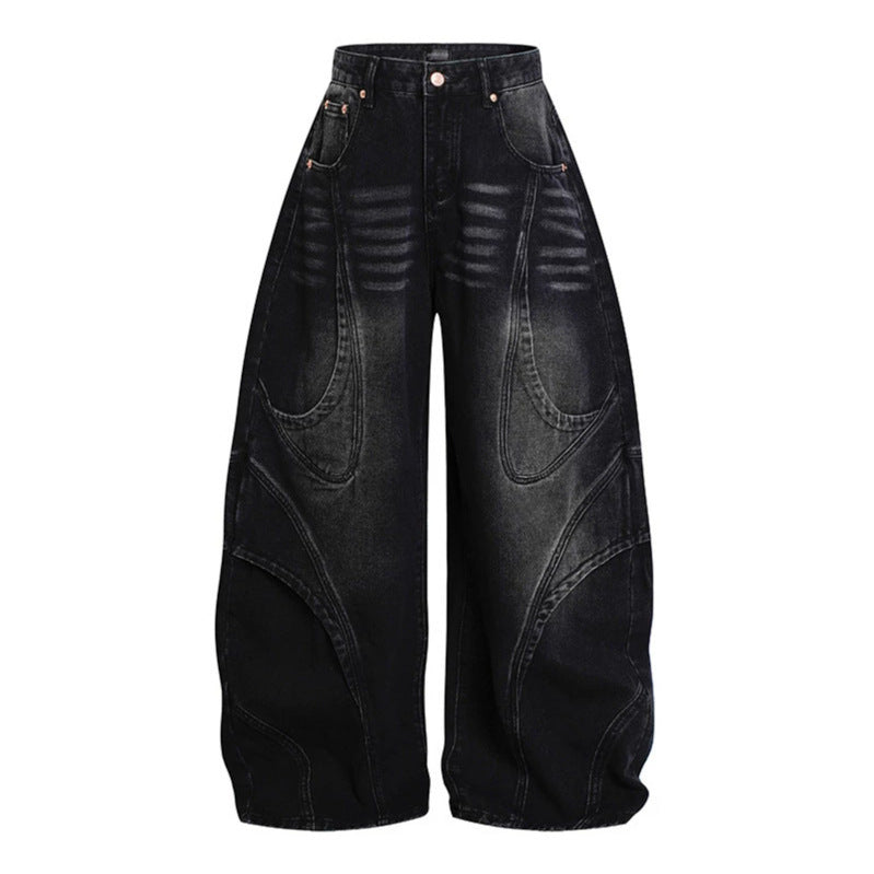 Women's Wide High-Waisted Balloon Jeans with Distinctive Panel Seams Amarae