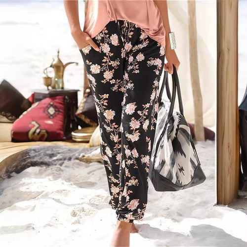 Leisure pants for women with floral pattern and elastic waist Amarae