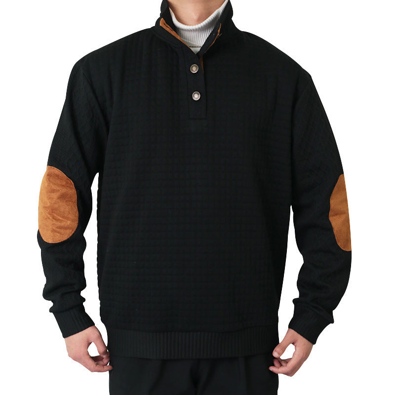 Elegant sweater for men with textured channel pattern and contrasting elbow patches Lune London