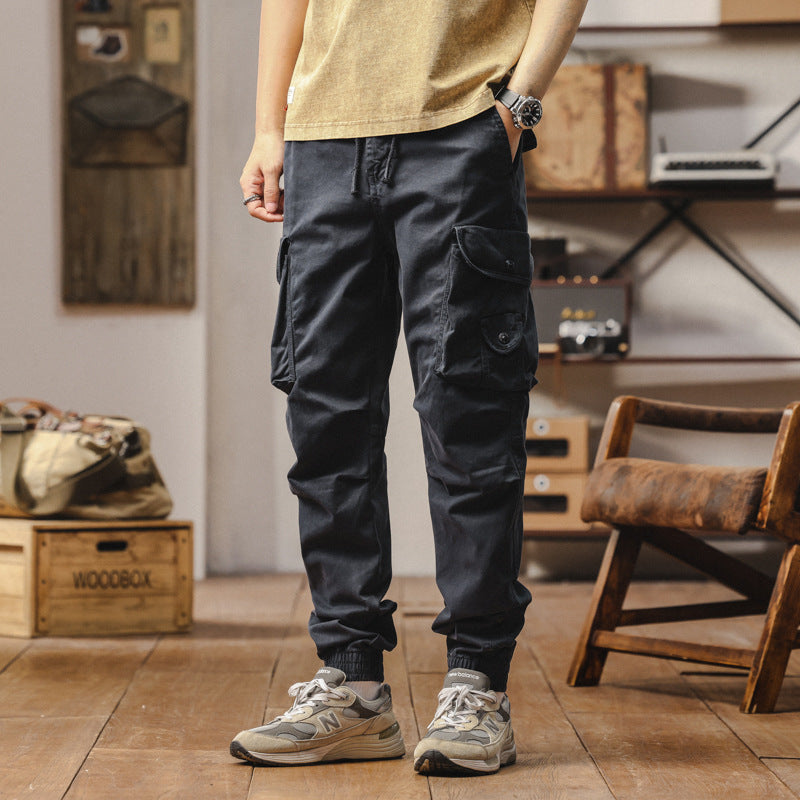 Multi-functional cargo pants for men with elastic waistband and practical pockets Lune London