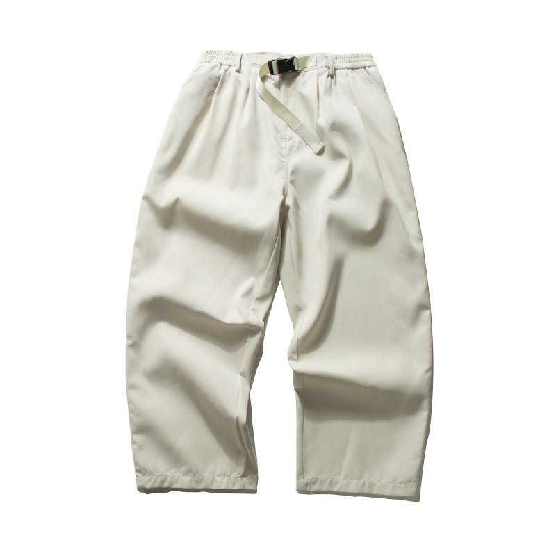 Men's Wide Relaxed Twill Pants with Elastic Waistband, D-Ring Belt, and Pleats Amarae