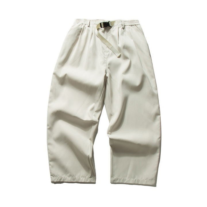 Men's Wide Relaxed Twill Pants with Elastic Waistband, D-Ring Belt, and Pleats Amarae