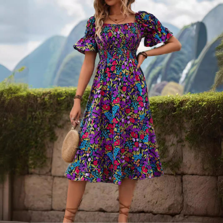 Lune London Floral Bohemian Smocked Maxi Dress for Women