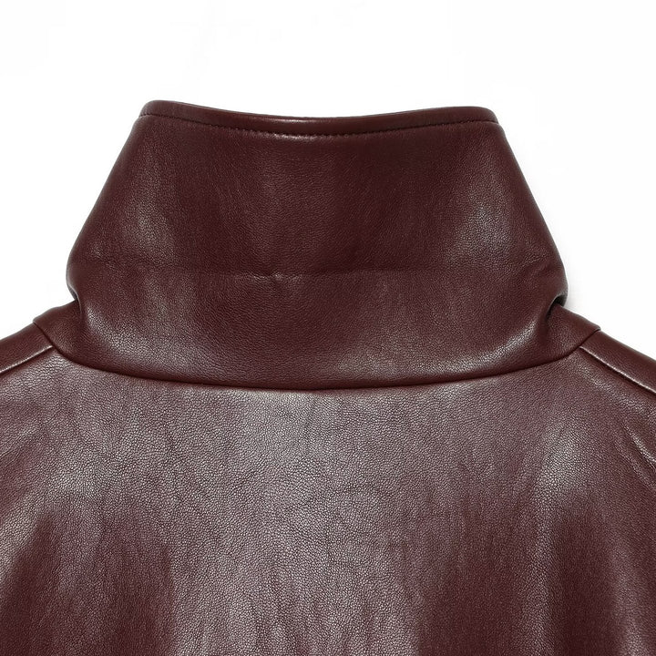 Women's Cropped Boxy Bomber Jacket in shiny leather look with high funnel collar Amarae