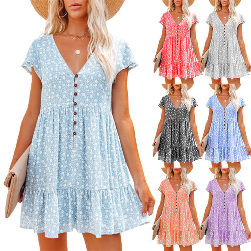 Summer dress for women with floral patterns and button details Amarae