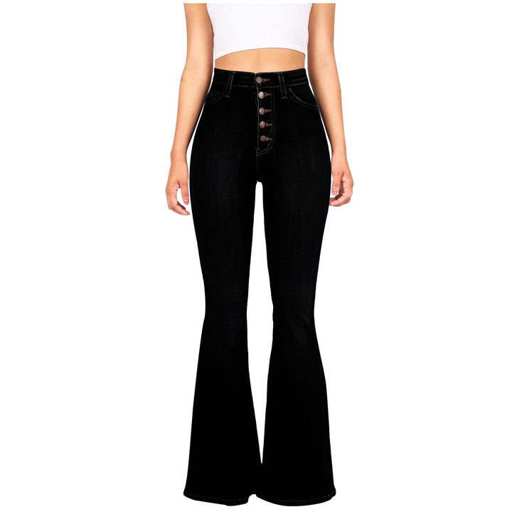 High waisted flared jeans for women with decorative buttons Chic & Stil