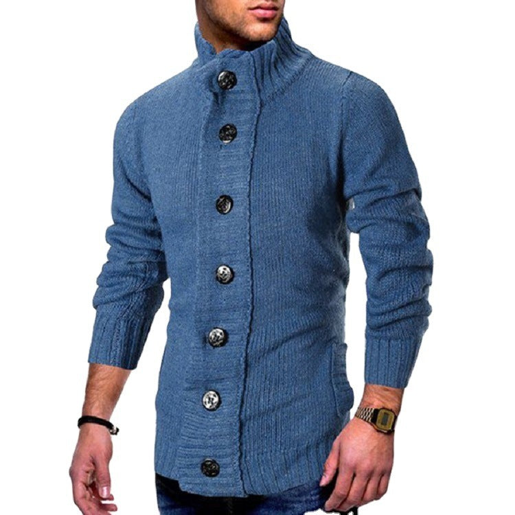 Knit jacket for men with stand-up collar and distinctive button details Lune London