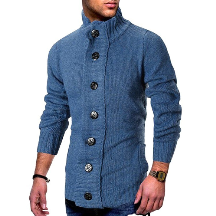Knit jacket for men with stand-up collar and distinctive button details Lune London