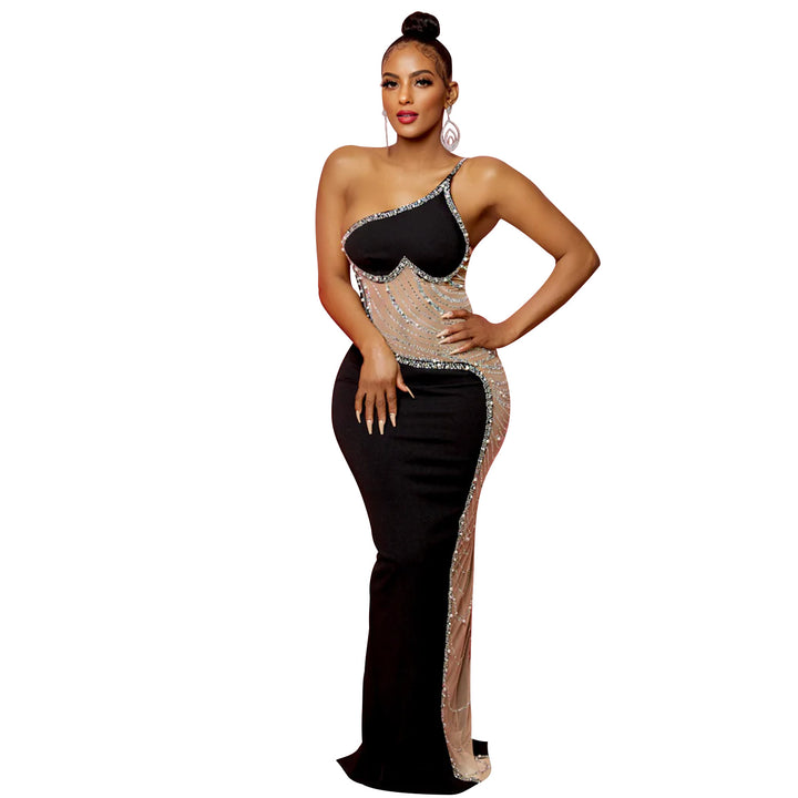 One-shoulder sparkling evening dress Lune London
