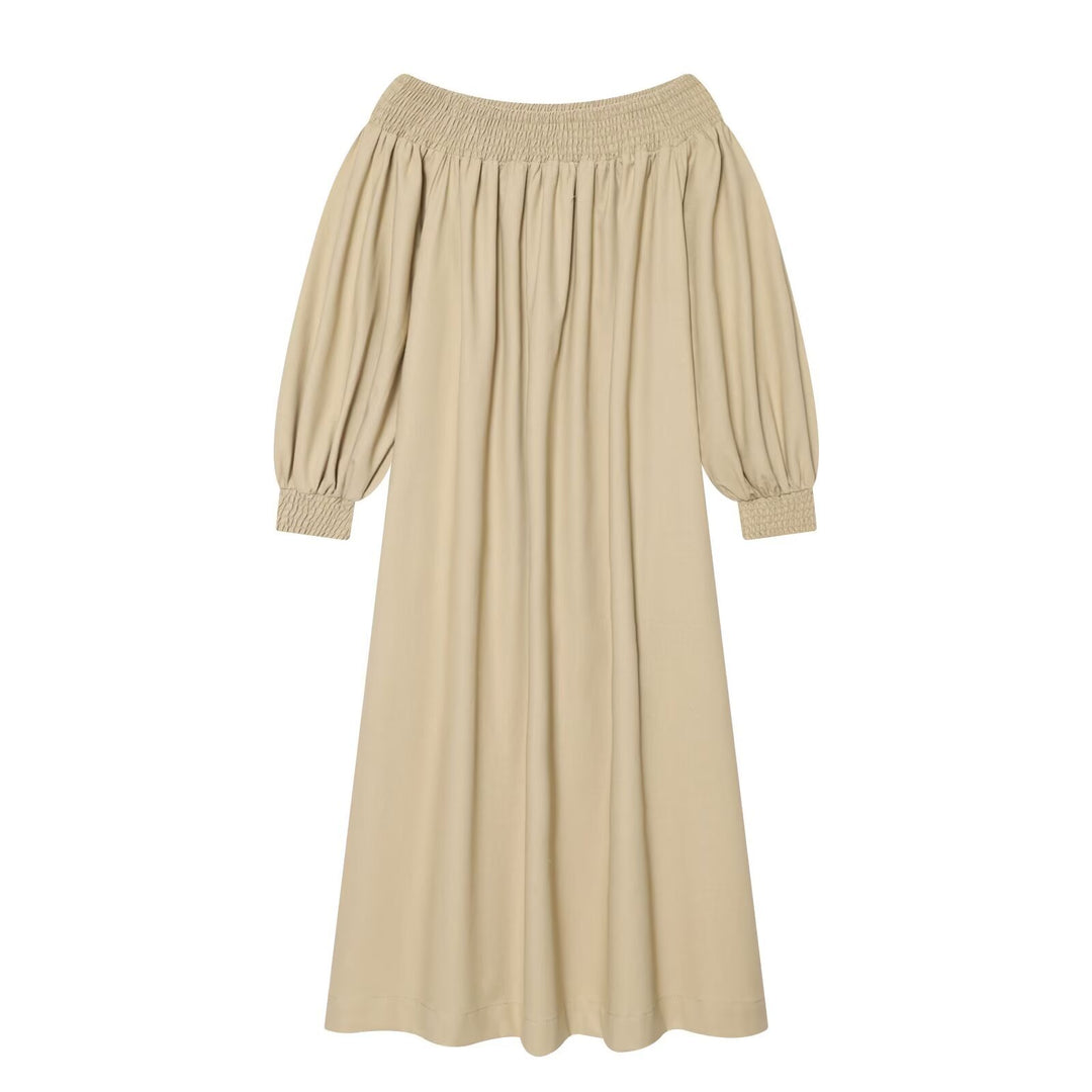 Women's maxi dress with off-the-shoulder neckline, smocking waist and voluminous balloon sleeves Amarae