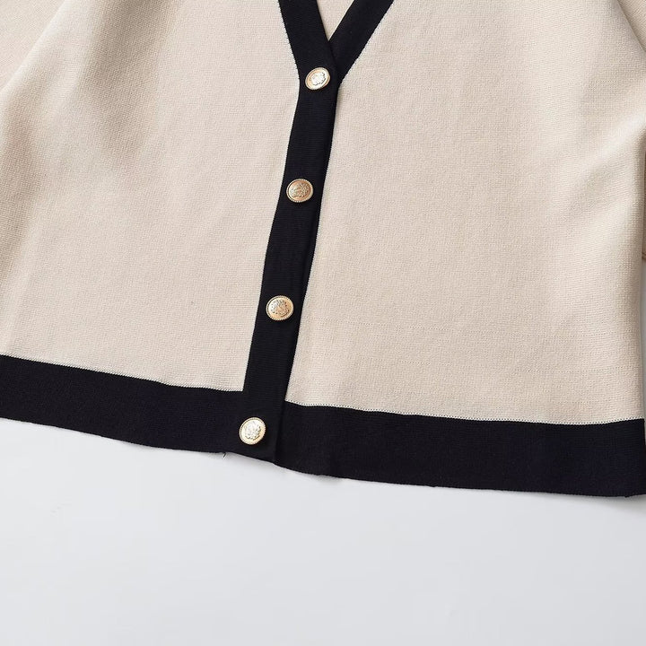 Ladies Short Sleeve Knit Cape Cardigan with Contrast Trim Amarae