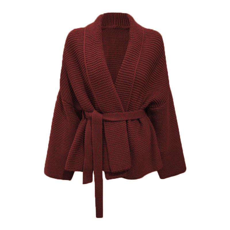 Thick knit jacket for women with wide belt and loose fit Lune London