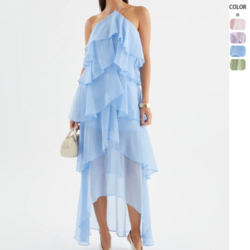 Women's Chiffon Maxi Dress with Multi-Layered Ruffle Details Amarae