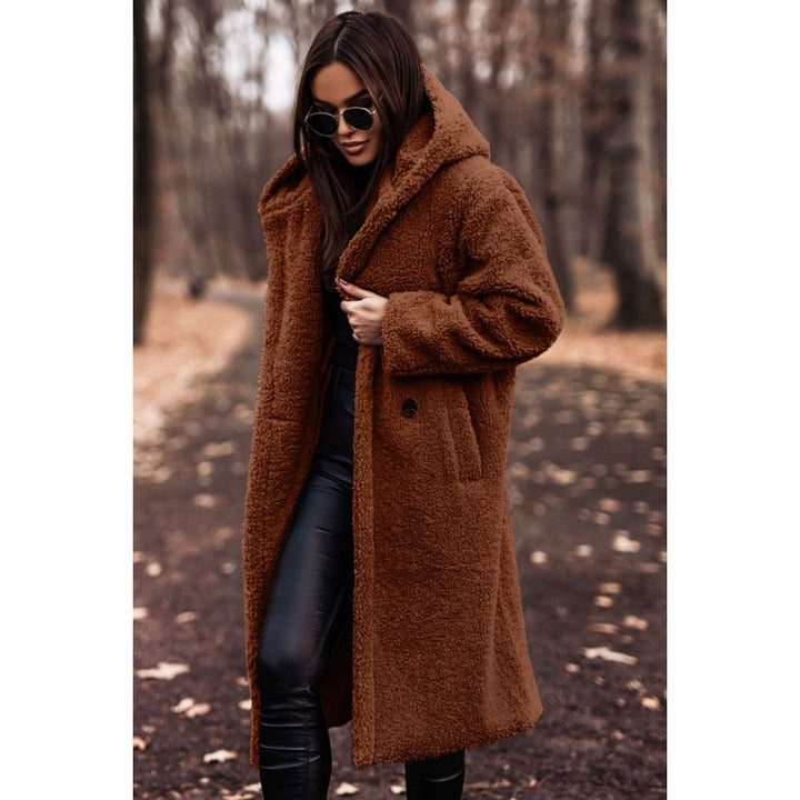 Ladies Plush Teddy Coat with Hood and Button Details Lune London