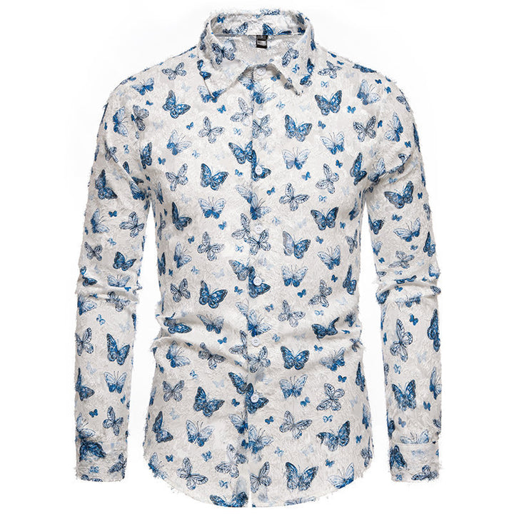 Men's Long Sleeve Shirt with an Eye-catching Butterfly Pattern and High-Quality Cotton Fabric Lune London