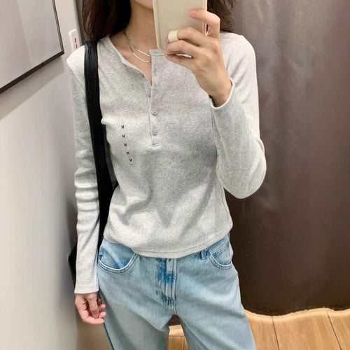 Chemise Henley à manches longues pour femmes en mélange de coton fin Chic & Stil