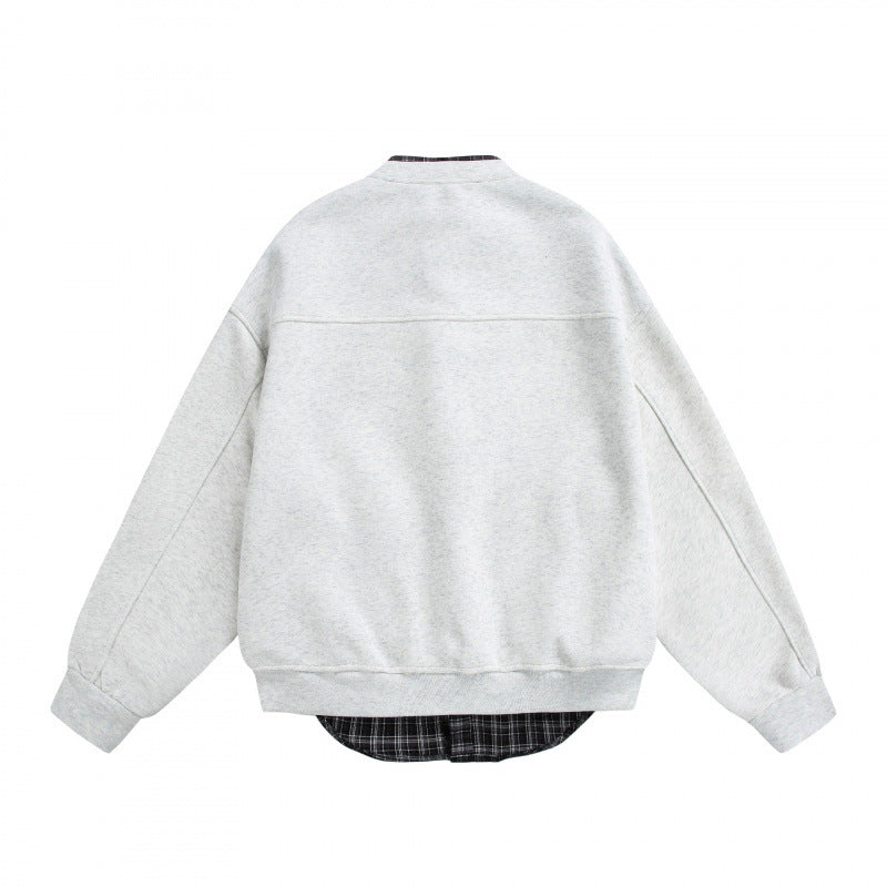 Men's Oversized College-Style Sweat Jacket with Concealed Snap Button Placket and Checked Lining Amarae