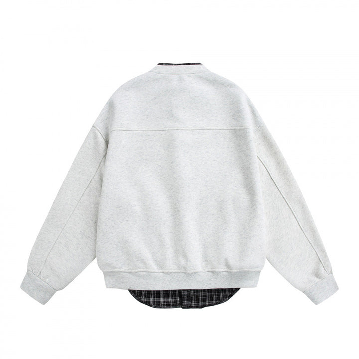 Men's Oversized College-Style Sweat Jacket with Concealed Snap Button Placket and Checked Lining Amarae