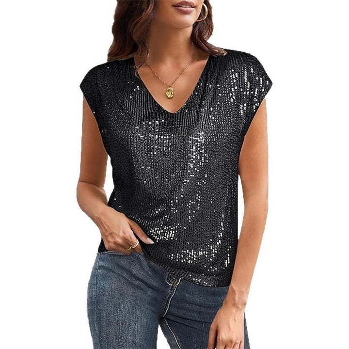 Women Sparkling V-Neck Top with Sequins Amarae