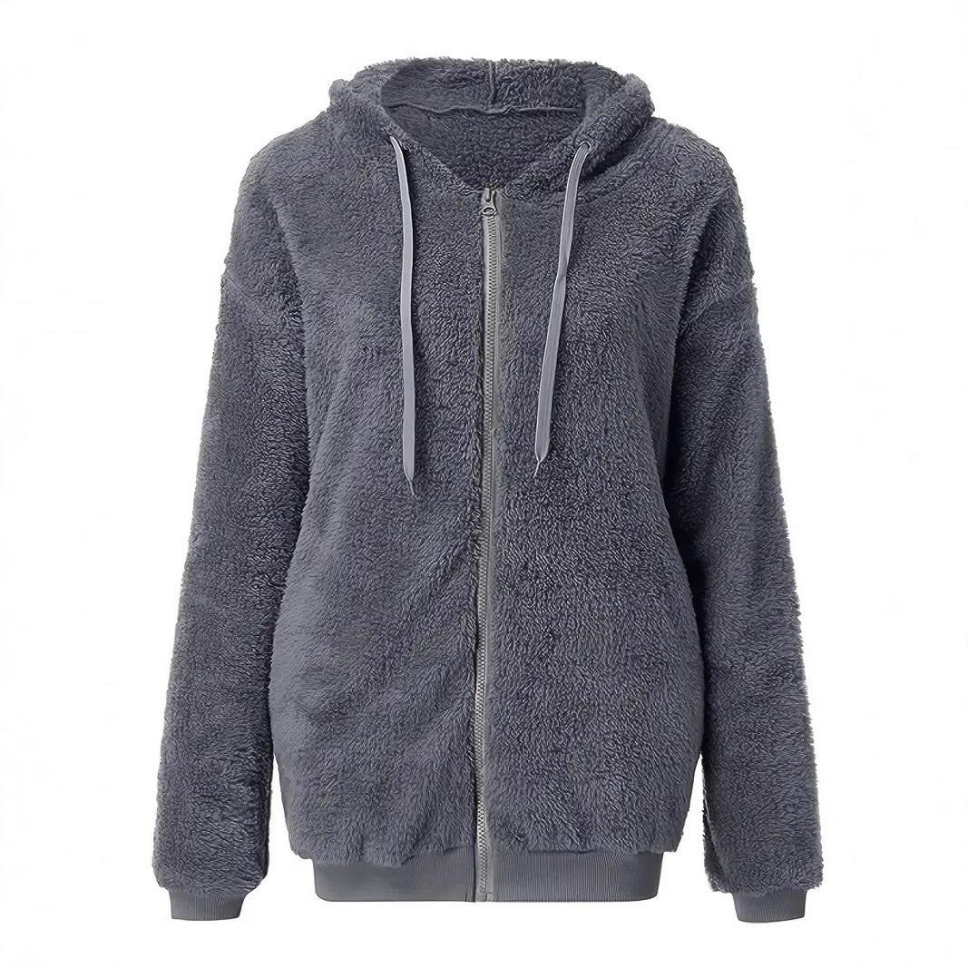 Ladies Soft Hooded Jacket with Zipper Closure and Chic Practical Design